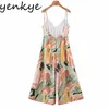 Sexy Backless Multicolor Print Jumpsuit Women V Neck Sleeveless Sashes Holiday Boho Romper Summer Long Loose monos mujer 210514