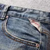 Włoski styl Moda Mężczyźni Dżinsy Wysokiej Jakości Retro Niebieski Slim Fit Ripped Patchwork Designer Vintage Casual Denim Spodnie