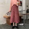 Vintage Corduroy Floral Long Skirt Women Japanese High Waist Midi Pleated Skirt Korean Style Female Pleated Maxi Skirts 210619