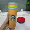 Sıcak 24oz Renk Değişimi Tumblers Plastik Içme Suyu Bardak Dudak Ve Saman Ile Sihirli Kahve Kupa Kostam Starbucks Renk Değiştirme Plastik Kupası H1102