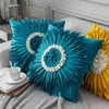 Almofadas de lance branco rosa estilo moderno 45 * 45cm Veludo costurando 3d chrysanthemum flores almofadas cintura travesseiro azul caso 211203