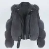 MENINA BONITA Real Fur Coat Vest Winter Jacket Women Natural Fur Genuine Leather Outerwear Detachable Streetwear Locomotive 211110