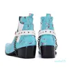 Western Cowboystiefel Herren Rock Blau Leder Knöchel Herrenstiefel mit Ketten und Nieten Motorrad/Party Hombre,38-46