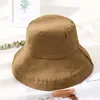 Moda Summer Dangle Brim Bucket Hat Women Women Revers￭vel Coreano Fisherman Hats Anti-Sunburn Caps Senhoras do lado de fora do Hip Hop Camel1