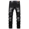 New Style Wash Ripped Jeans Men's Skull-Print Slim Stretch Black Patch Jeans Casual Fashion Personality Trousers X0621