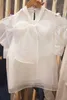 Zomer Design Bow Puff Sleeve White Chiffon Shirt Dames Tops Blouse 210615