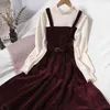 NEPLOE Fałszywy Dwa Patchwork Maxi Sukienki Kobiety Kontrast Kolor Ruffles Slim Talia Vestidos Lace Up Big Huśtawka Elegancka Robe Dress 210422