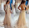 Plaża 2021 Sukienki ślubne szampana ślubna suknia ślubna koronkowa aplikacja Tiul z koralikami Kryształy Kryształów na zamówienie Backless Sweep Train Vestido de novia