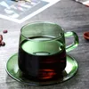 カップソーサー高温アンバーコーヒーカップシングルレイヤーマグカップ家庭用朝食ガラスミルクTCEACUPダブルアラビア語セット256C