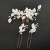 Slbridal Handmade Crystal Rhinestone Perły Słodkowodne Kwiat Bridal Grzebień Pin Set Wedding Włosy Akcesoria Kobiety Biżuteria