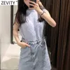 Zevity Women Solit Colathetカジュアルスリムショートニティベストセーター女性シックOネックノースリーブウエストコートトップスSW697 210603