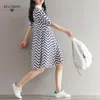 Sommer Frauen Kleid Japanische Mori Mädchen Stehkragen Welle Gedruckt Lose Vestidos Femininos Vintage Baumwolle Leinen Nette 210520