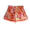 TRAF Shorts Dames ZA Oranje Print Hoge Taille Korte Broek Vrouw Zomer Vintage Streetwear Beach Losse Casual Sets 210714