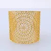 Arabic Luxury Gold Color Cuff Bracelets or Women Free Size Hollow Flower Hand Bangle for Bridal Ethnic