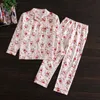 Czysta bawełniana piżama zestaw kobiety piżama kreskówka króliczka druku kobieta zima zima ciepłe sexy homewear długie koszulki spodnie 2 szt. / Set 210831