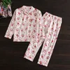 Pure Cotton Pajamas Set Women Pyjama Cartoon Bunny Print Female Winter Sleepwear Warm Sexy Homewear Long Shirt Pants 2 Piece/Set 210831