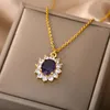 Pendant Necklaces Luxury Blue Zircon Necklace For Women Stainless Steel Cubic Zirconia Wedding Engagement Couple Jewelry Gift