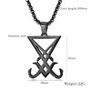 Anhänger Halsketten schwarz silberne Farbe Luzifer Halskette für Männer Sigil Satan Satanic Edelstahl Langkette 24 Zoll männlicher Schmuck