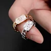 Jinao 2021 Alloy Cuban Chain Design Ring med Rektangulär Zircon Högkvalitativ personlighet Iced Out AAA + CZ Smycken