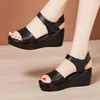 Sandali con zeppa estivi Piattaforma con tacco medio da donna 6 cm Confortevole Nero Rosso Bianco