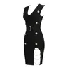 여성 Sunner 스타일 섹시한 V 목 체인 블랙 붕대 드레스 2022 유명인 디자이너 패션 파티 클럽 Vestido 캐주얼 드레스