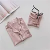 Silk Pajamas for Women Heart Embroidered Pyjamas Women Pj Set Home Suit Satin Nightwear Set Sleepwear Pijama Verano Mujer 210622