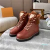 Designer- Flat Botas Mulheres Moda Lã De Couro tornozelo Caminhada Boot Senhoras Carta Imprimir Inverno Booted Sapatos