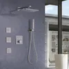 Gebürstete Nickelduscharmatur 28x18 cm LED Badezimmer thermostatisch in wandmontierten Niederschlägen versteckter Duschsystem