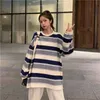 HOUZHOU Hoodies Striped Sweatshirt Streetwear Women Harajuku Oversize Pullover Korean Fashion Couples Matching Long Sleeve Tops 210820