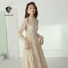 FANSILANEN Sexy hollow out white long lace dress Women flare sleeve ruffle elegant Female autumn transparent party 210607