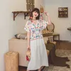 夏の女性服ボヘミアン観光ビーチドレス韓国語版レトロな印刷刺繍210531