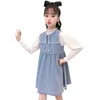Teen Girls Clothing Blouse + Denim Vest Costume For Spring Autumn Outfit Casual Style Kids 210527
