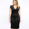 Lace 5XL Plus Size Women Dress V Neck Short Sleeve Bodycon Pencil Ladies Dresses Spring Summer Elegant See Though Vestidos Mujer 210507