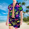여름 남성 반바지는 Streetwear 인쇄 짧은 소매 해변 남성 셔츠 하와이 버튼 캐주얼 트랙 슈트 두 조각 복장 남자의 tracksuit