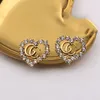 18K позолоченные дизайнерские серьги-гвоздики с буквами Элитный бренд для женщин Pretty Ear Loop 925 Silver Rhinestone Pearl Dangle Earring for Wedding Jewerlry Accessories Sweet