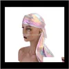 Женщины моды шелковые лазерные атласные атласные Durags Bandanna Turban Wigs Мужские головные уборы