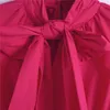 ZA Red Bow Popellin Top Donne senza maniche senza maniche smocked elastico elastico ruffle orlo estate camicetta donna moda back apertura camicie 210602