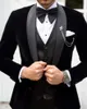 Black Velvet Groom Wedding Tuxedos Mens Party Prom Pants Suits Coat Business Wear Outfit 2 Pieces