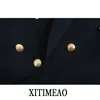 ZA Women Fashion With Metal Buttons Blazers Coat Vintage Long Sleeve Back Vents Female Outerwear Chic Tops 210602