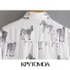 Kpytomoa kadın moda hayvan baskısı gevşek bluzlar vintage uzun kollu düğmeli kadın gömlekleri blusas şık üstleri 210326
