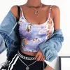 Seksi Ince Sling Melek Baskı Yaz Kaşkorse kadın Streetwear Kısa Kırpılmış Göbek Sütyen Top 210607