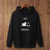 Hoodies masculino camisolas 2021 Chegada harajuku panda eu odeio manhãs impressão pulôver moletom hip hop streetwear homens preto