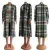 Fashion Woolen Knitted Jacket For Women Plaid Cardigan With Pockets Turn Down Collar Casual Long Overcoat YY6560
