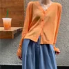 Cardigan Shirt Women Tops Korean Long Sleeve Cardigan Summer Tops V Neck Thin Knitted Sunscreen Shirt Sweater Blusas Mujer E600 210426