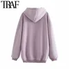 TRAF Women Fashion With Pockets Oversized Hoodies Sweatshirts Vintage Long Sleeve Fleece Female Pullovers Chic Tops Y0820