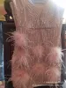 Vestidos de verão para mulheres recém-chegadas rosa vestido bodycon penas elegante vestido festa clube 210422