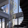현대 럭셔리 듀플렉스 Cuilding 빌라 계단 LED 샹들리에 램프 황금 워터 드롭 긴 식사 거실 아트