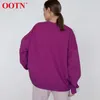 OOTN violet col rond coton pull ample femme vêtements à manches longues Simple hiver sweat femmes mode décontracté sportif 210930