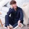 Summer Casual Paski Bawełniane Zestawy Piżamy Dla Mężczyzn Krótki Rękaw Długie Spodnie Piżama Piżama Mężczyzna Homewear Lounge Nosić ubrania 211110