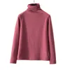 Mujeres Marrón Caqui Rosa Verde Negro Fleece T Shirt Too Tee Tortuga Cuello Manga larga Invierno Cálido Sólido B0422 210514